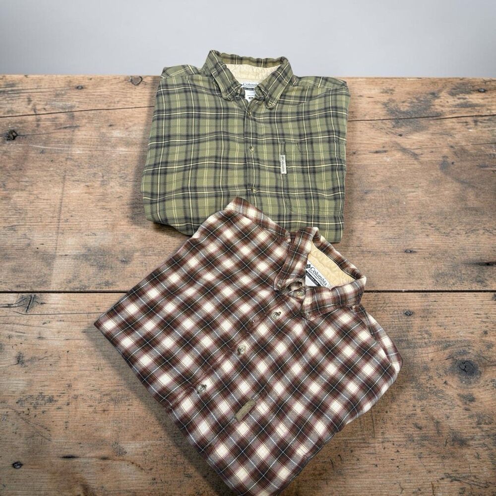 Columbia Plaid Shirt Lot Mens Medium Flannel Outdoor Hiking Camping Button Front
